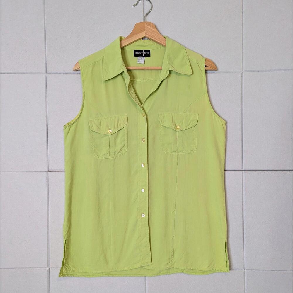 Vintage 90s 100% silk lime green relaxed button up blouse